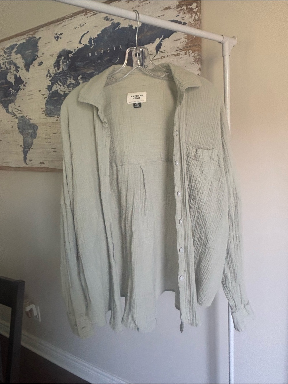 American Eagle Outfitters Sage Green Button-Front Shirt Jacket